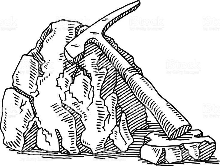 Hand-drawn vector drawing of a Geology Hammer and Rock____.jpeg